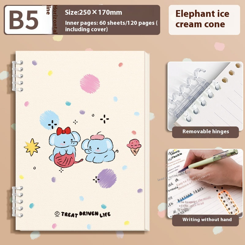 A5 Échelle de carnet de notes à feuilles longues épaissies Étudiante en livre mignon amovible