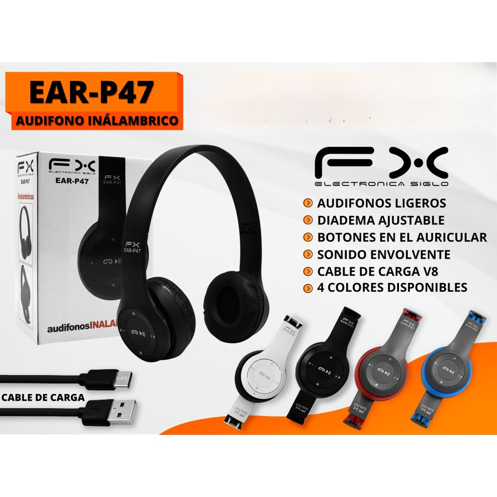 Casque Bluetooth Casque Red Lightweight Wireless Ajustable Button Control P47