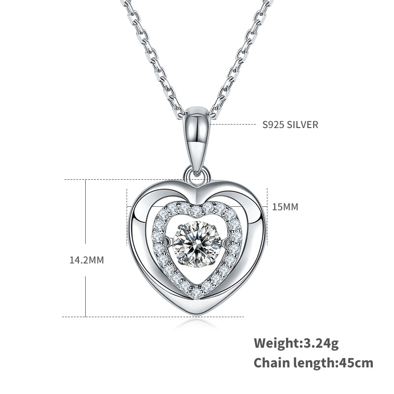 S925 Argent Sterling 0.5ct D Couleur VVS1 Collier Coeur de Moissanite 45cm Pav plaqué platine