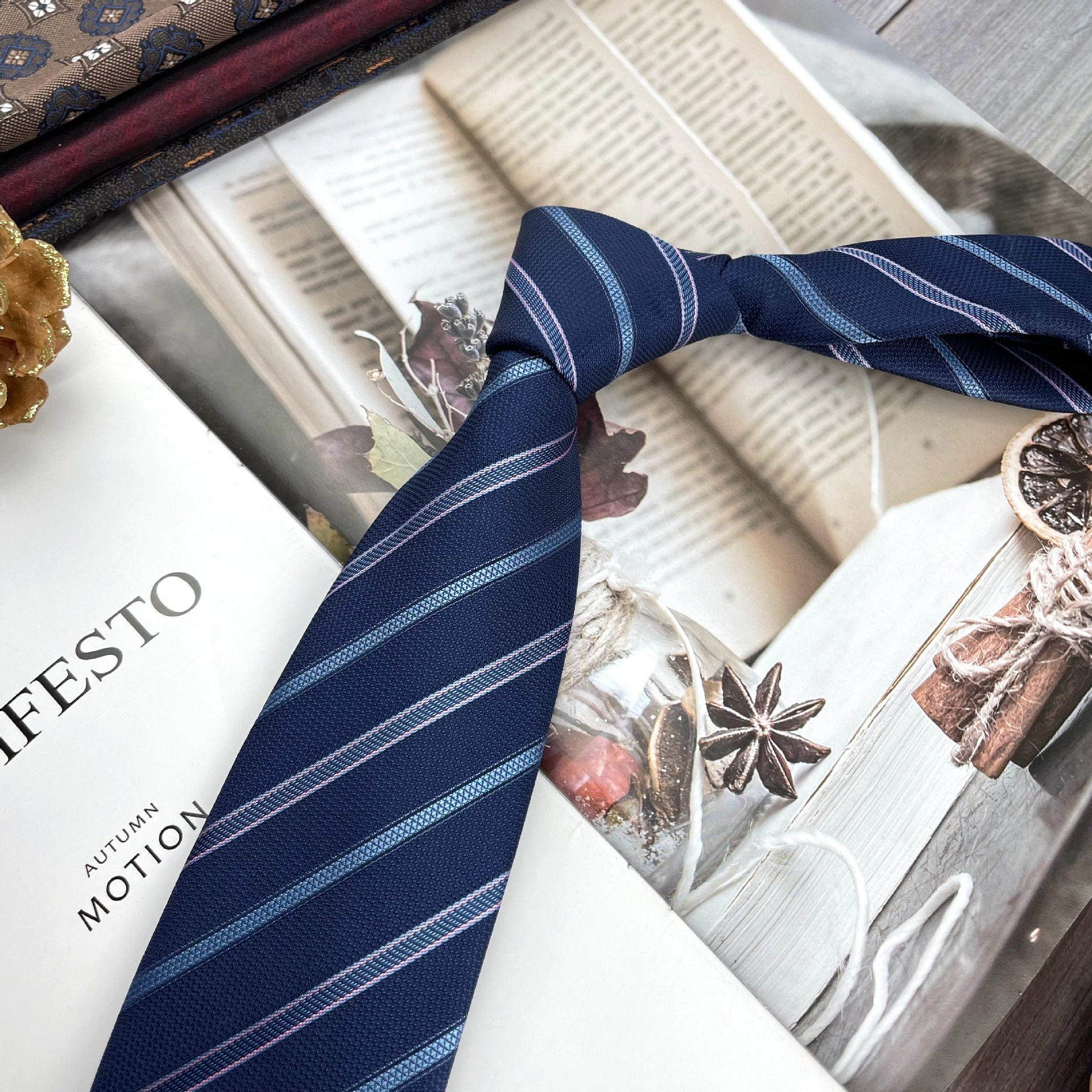 Retro Coffee Color Orange Red Striped Tie Hand Hit 8CM Hommes