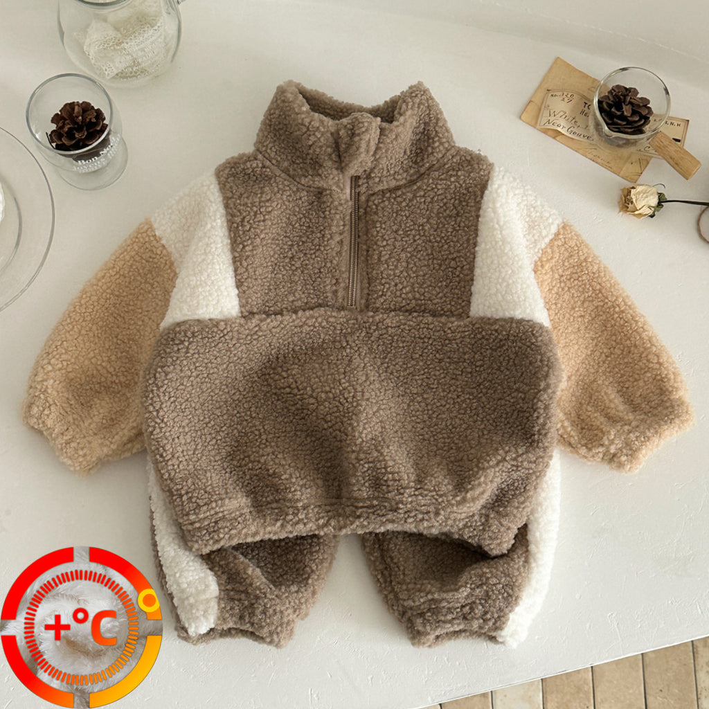 Baby and Toddler Lambswool Stand Collar Demi-Zip Ensemble à deux pièces