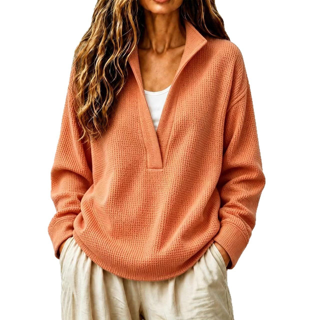 Femmes Solide-couleur manches longues Casual-fitting Top