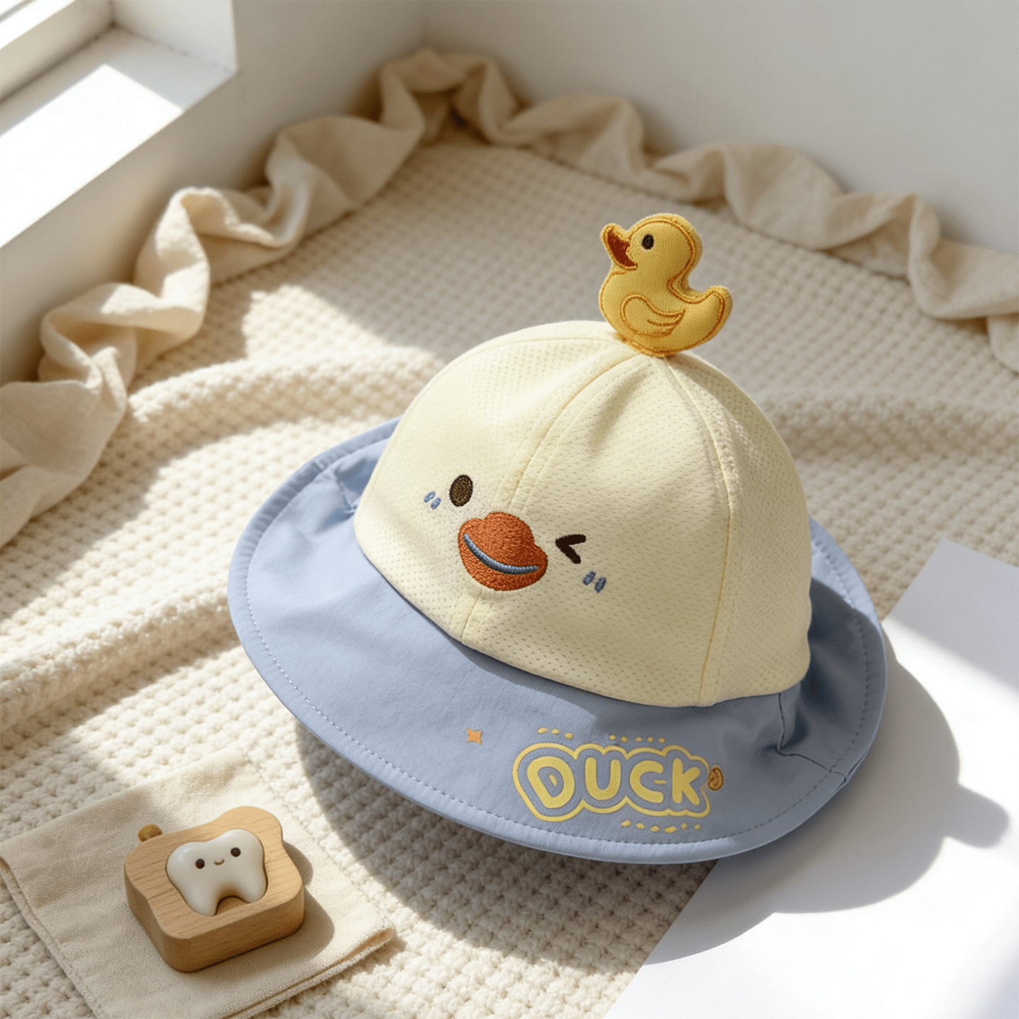 Style enfant Patchwork Tête de canard jaune avec visage de canard cartoon. Confortabl