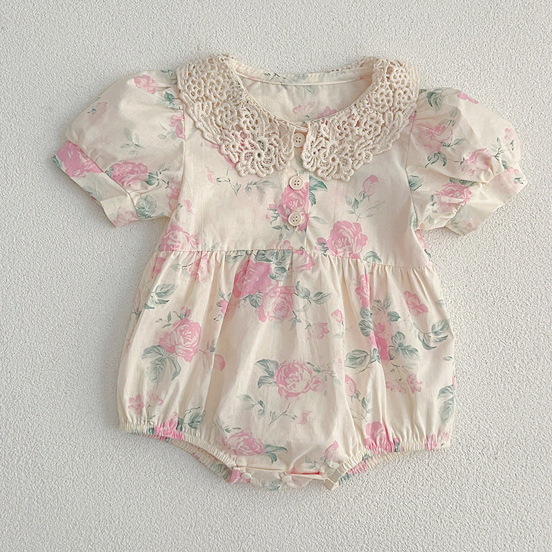 Girls' Lace-Trimmed Floral-Print Summer Dress