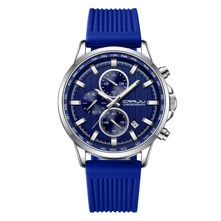 Bracelet en silicone pour homme Bracelet en acier à six broches Business Casual Watch