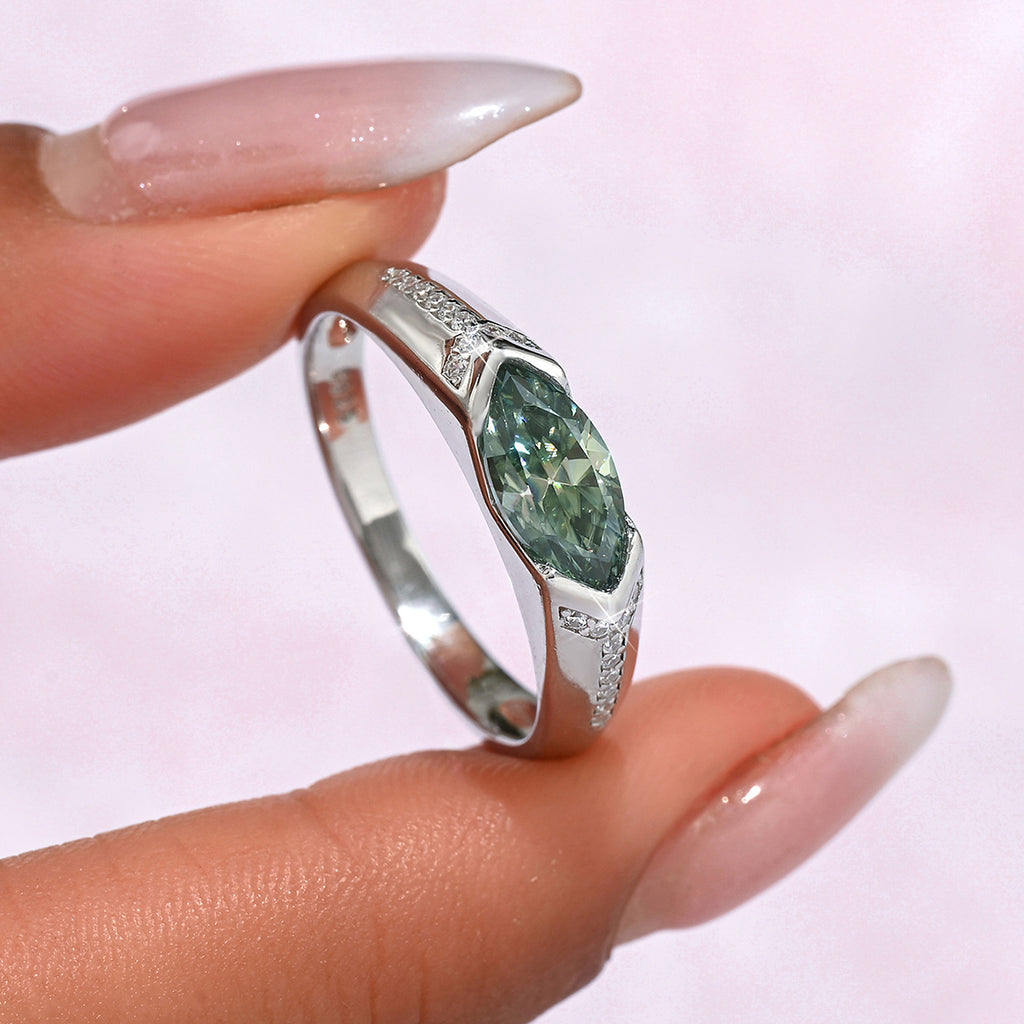 S925 Argent Sterling Marquise 5x10mm Moissanite Anneau D Couleur VVS1 Bande de pave Certifié GRA