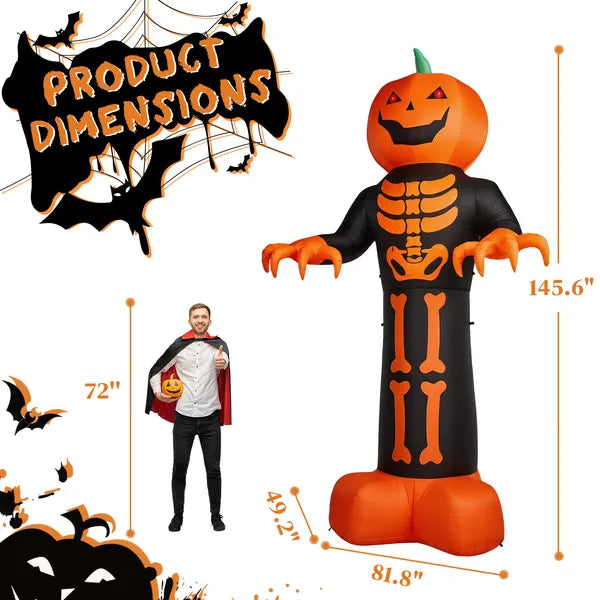 12ft Décor gonflable d'Halloween avec côtes de squelette