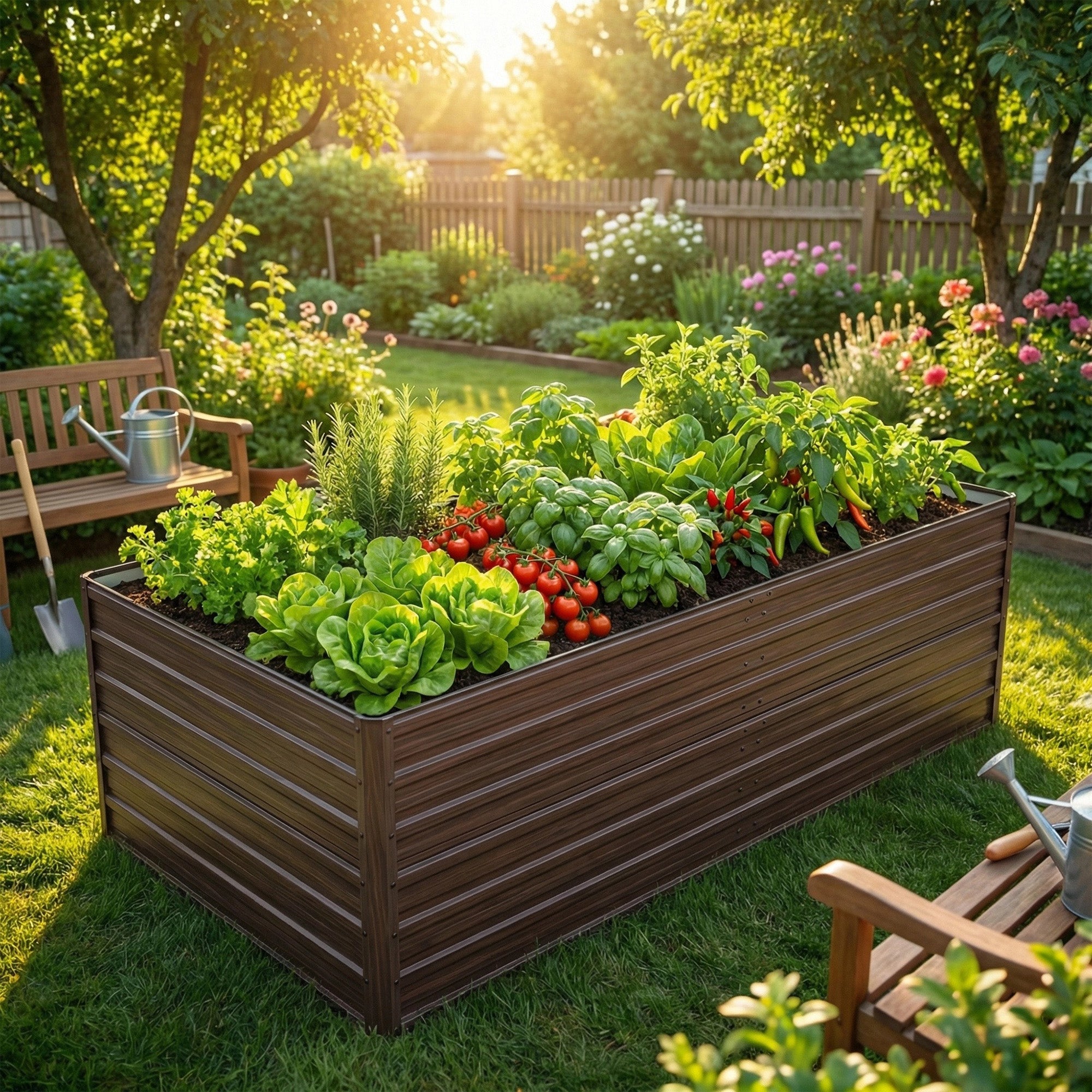 Aesthésique et métal de grain de bois: 8x4x2FT Kit lit de jardin surélevé galvanisé - Large Out