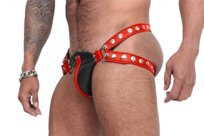 Reliure amovible sous-vêtements en cuir sexy pour hommes