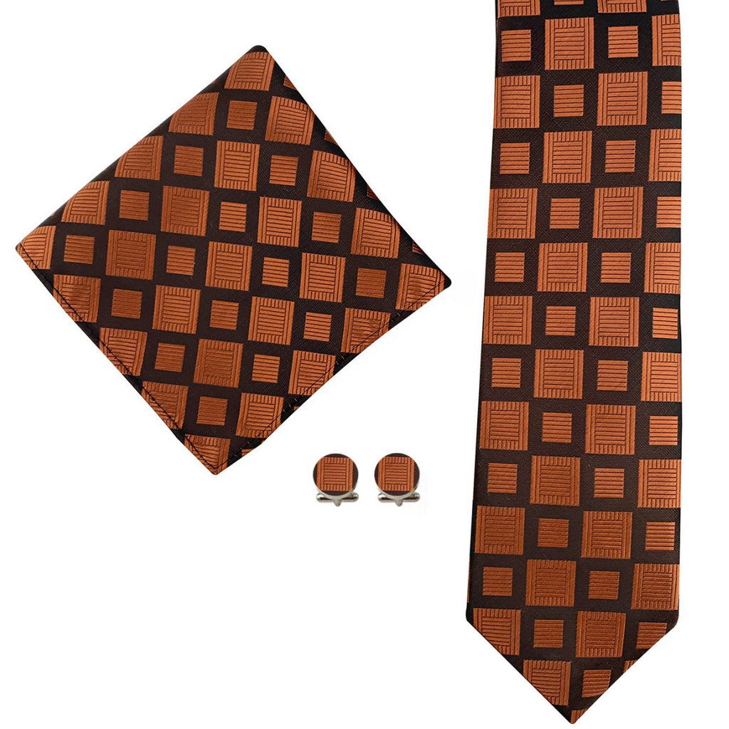 Mens Plaid formal Tie Pocket Square et Cufflinks Ensemble de trois pièces