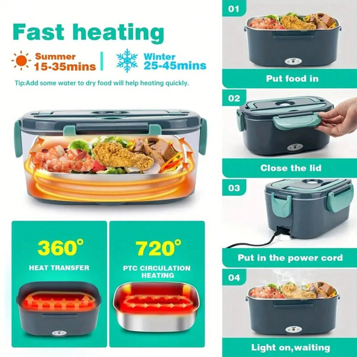 Boîte à déjeuner électrique Chauffe-alimentation 3 En 1 Ultra rapide chauffé Lu
