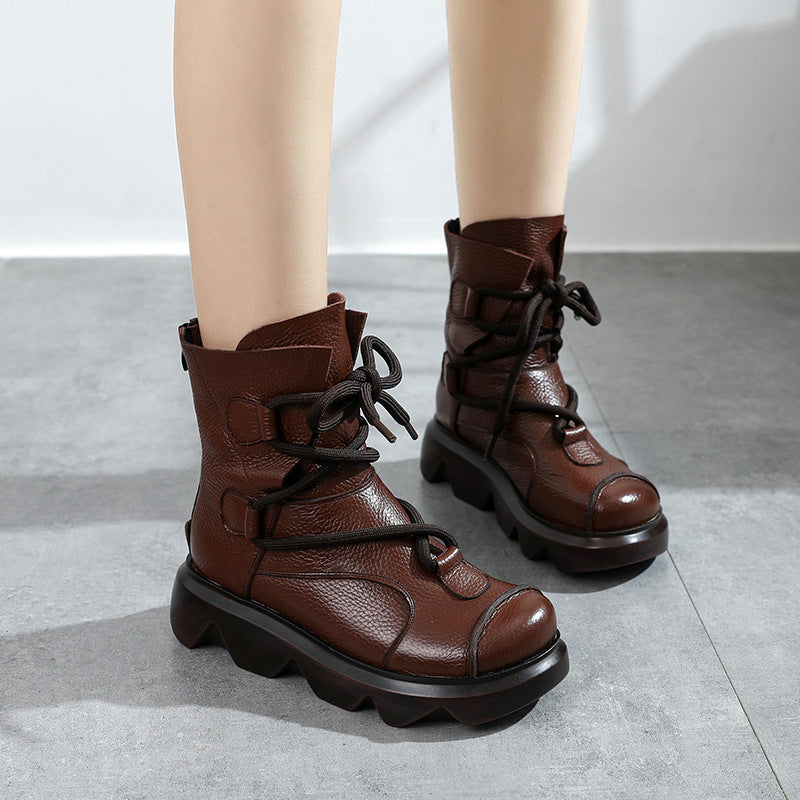 Haut de la couche Cowhide Platform Bottes