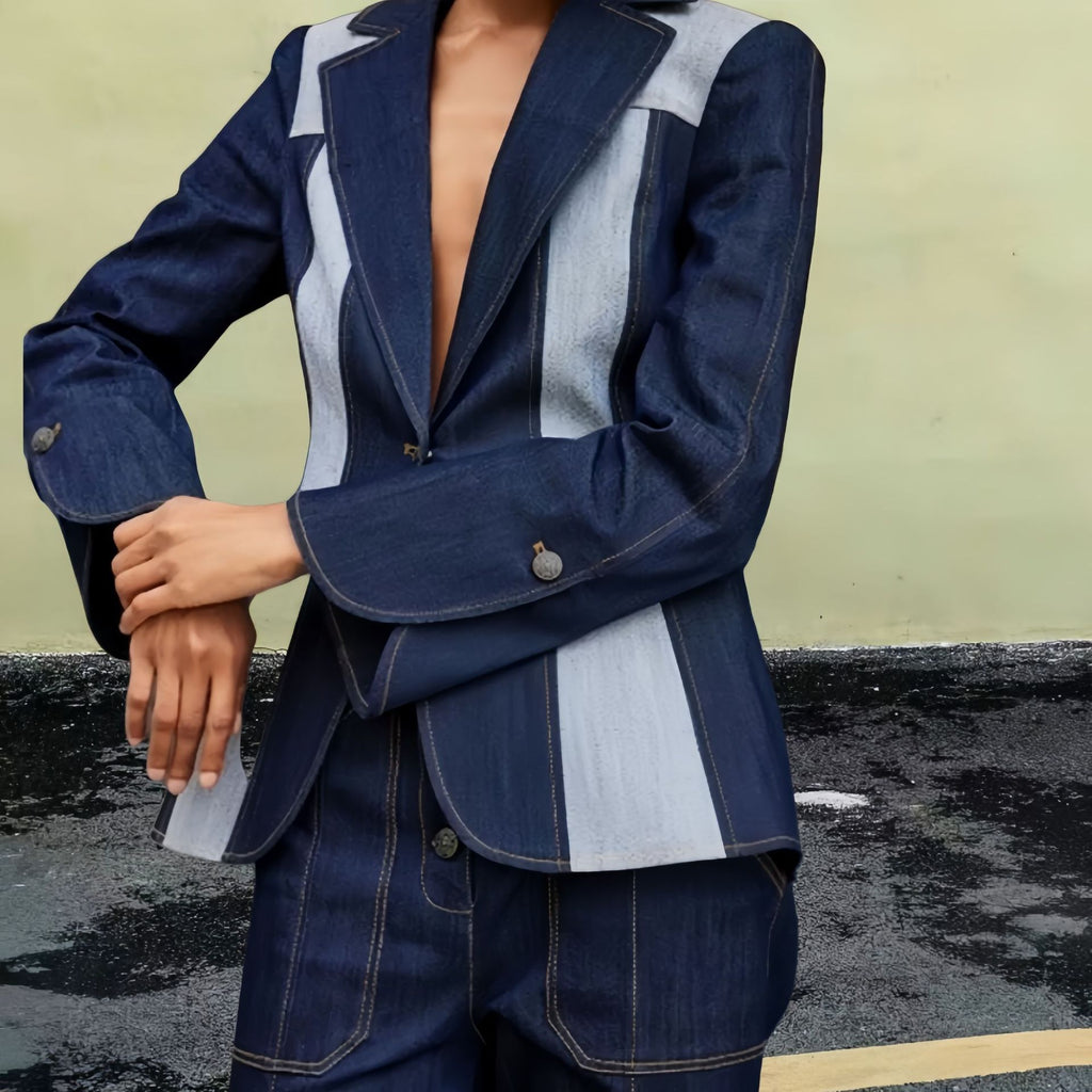Ensemble de costumes de style européen et américain Casual rayé Design élégant et slimming