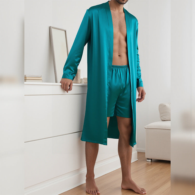 Hommes Pajama Robe et Shorts Set Couleur Solide pour usage domestique