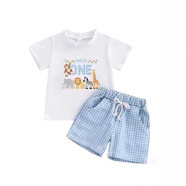 T-shirt d'anniversaire pour garçons et shorts en Plaid