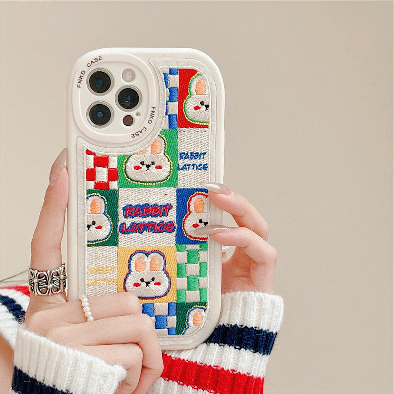 Mignon ours brodé et lapin cas téléphone