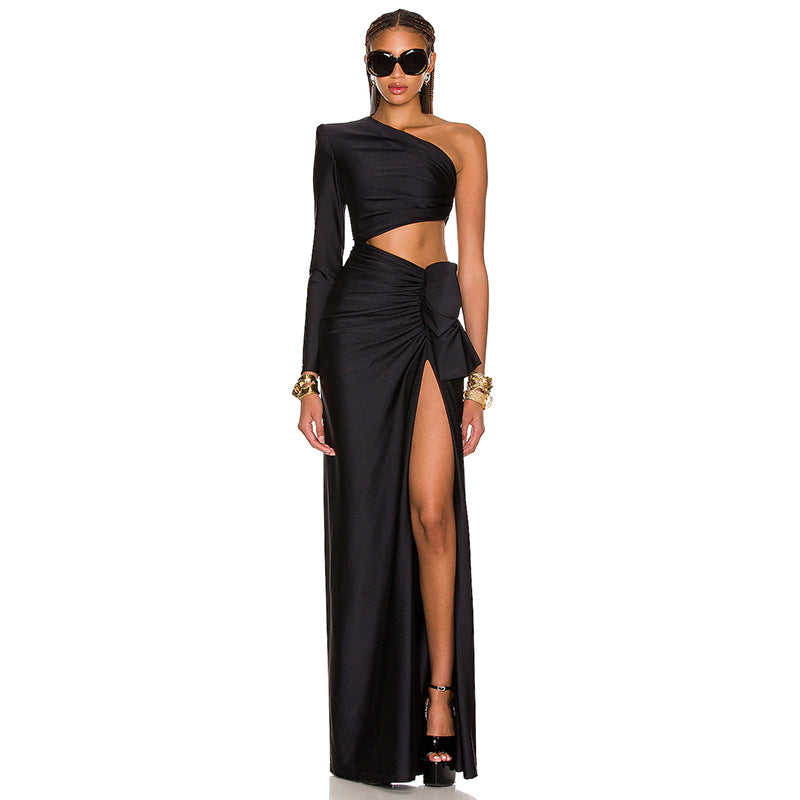 Robe élastiquée à épaule à manches longues pour femmes