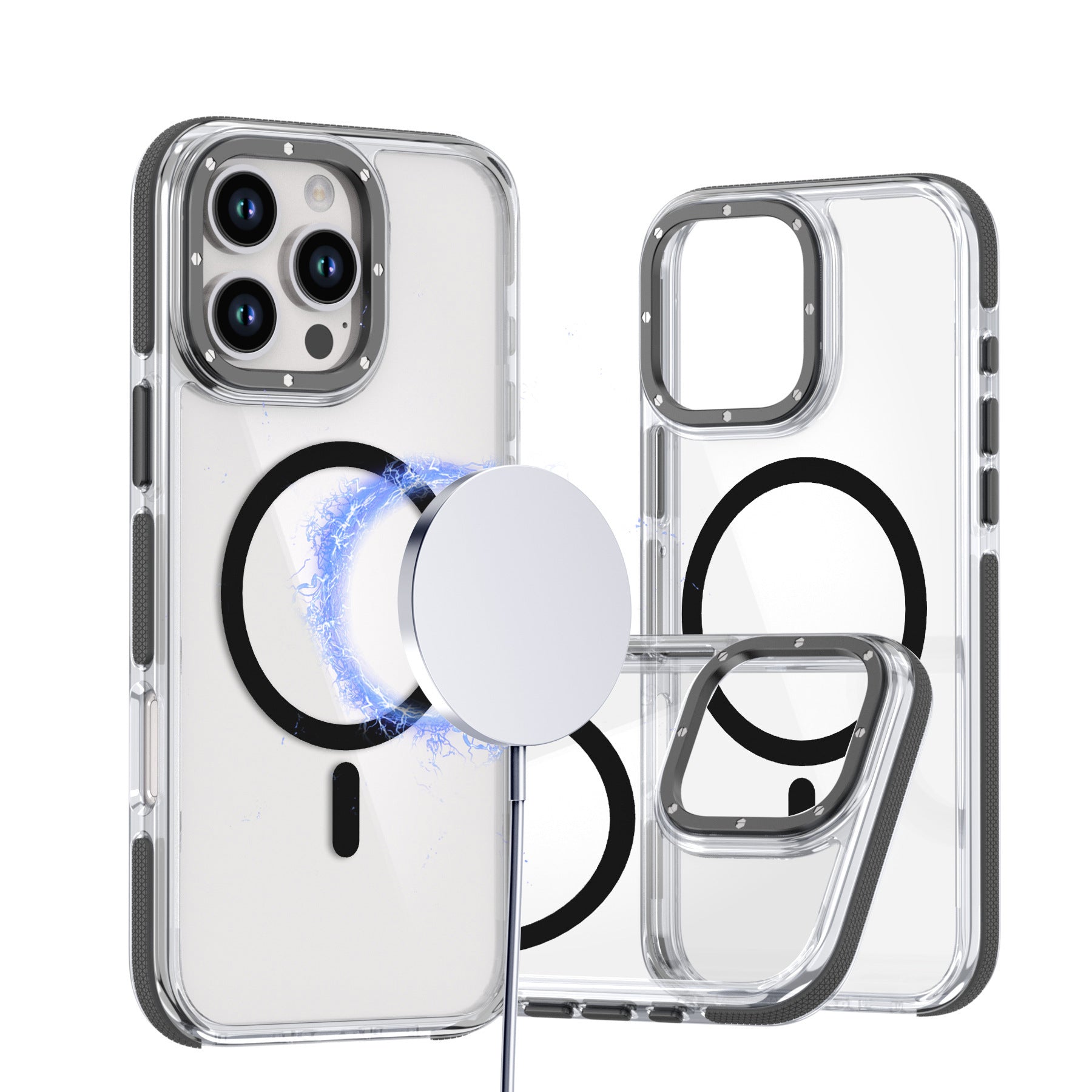 Cas de téléphone magnétique applicable transparent bicolore