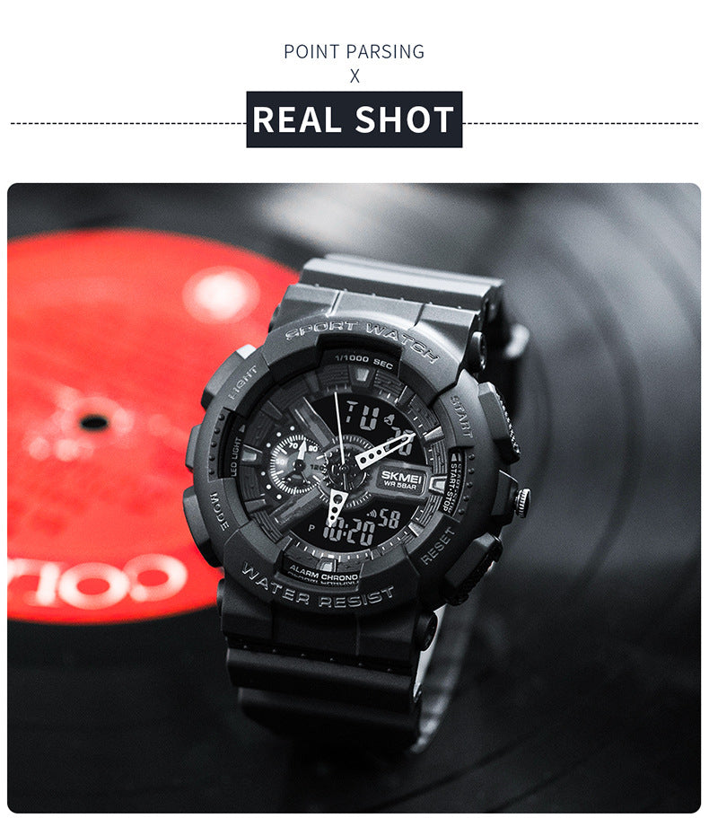 Classic Black Gold Sports Mode Double affichage Étudiant Montre électronique adolescents garçons A