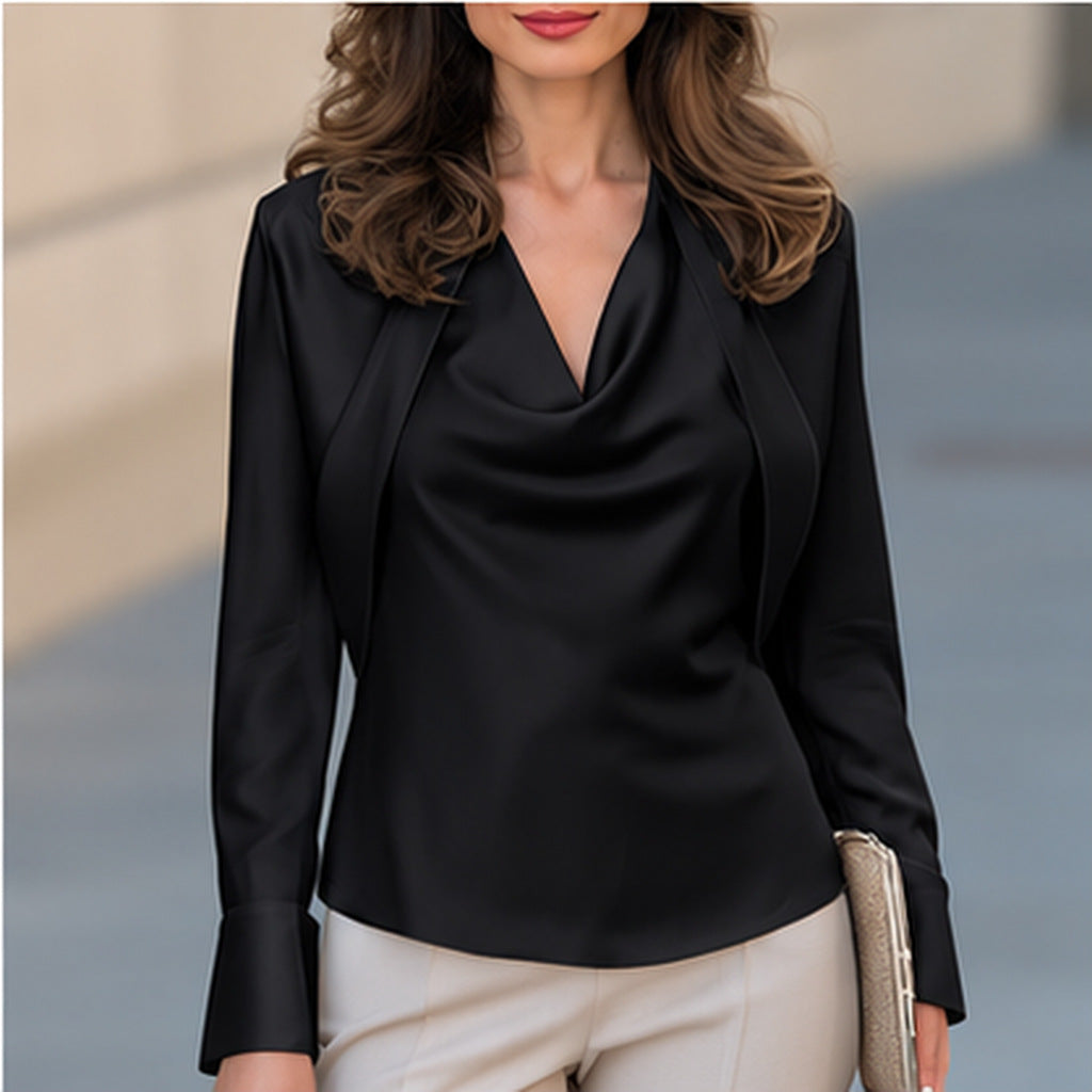 Chemise à manches longues à col V pour femme