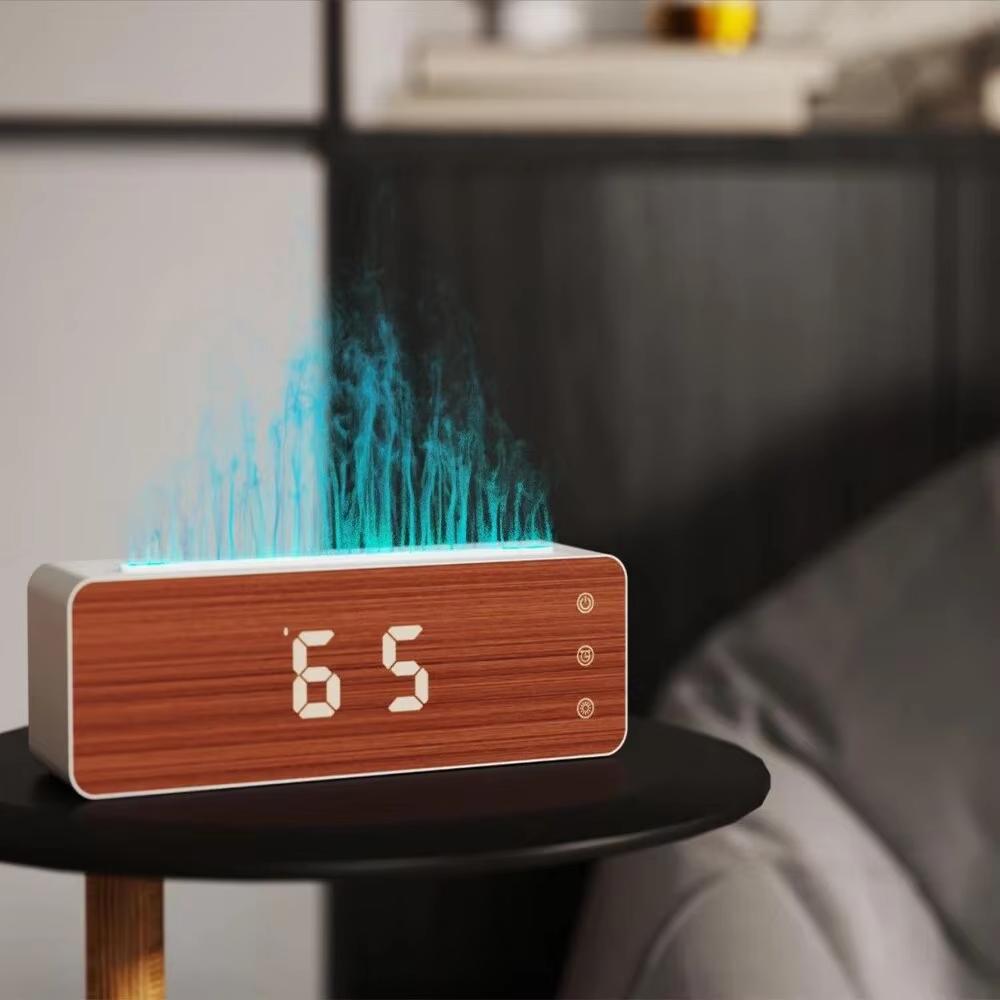 Maison poisson Humidificateur de flamme Aromathérapie Machine avec Horloge Affichage de l'humidité Lampe d'atmosphère
