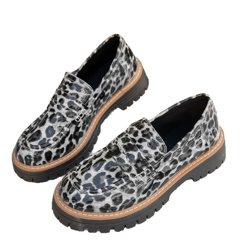Cuir d'automne ceinture-Buckle Patent cuir Leopard-Imprimé Vintage Femmes Chaussures
