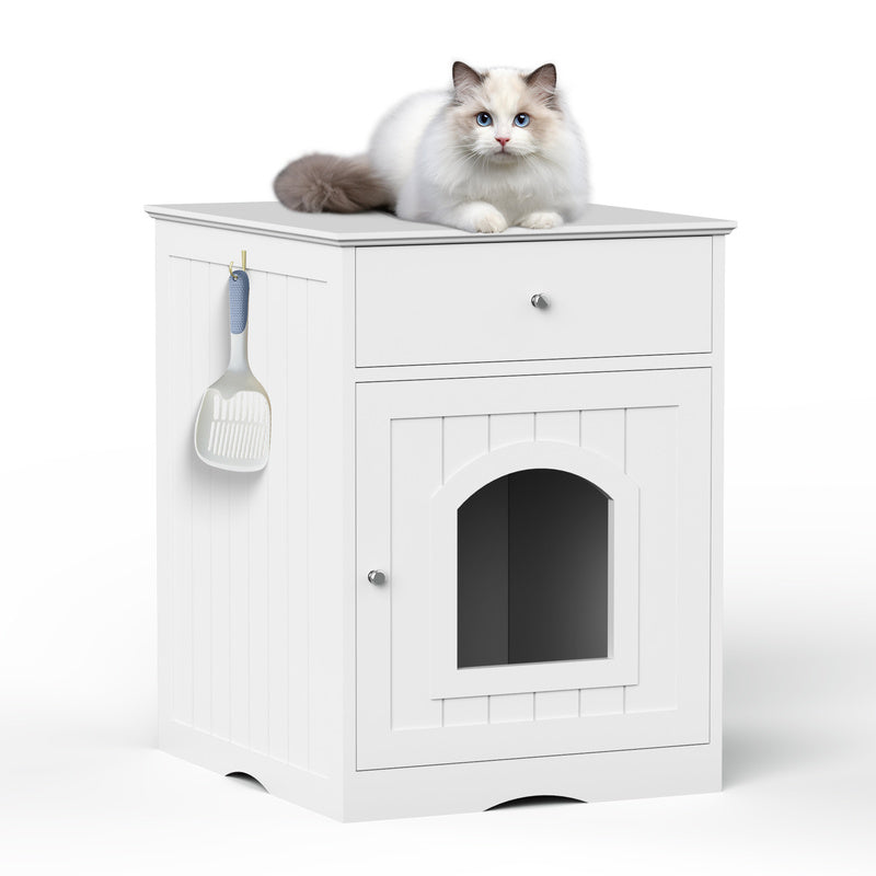 Boîte à litière en bois blanc Coffre-fort W et table latérale