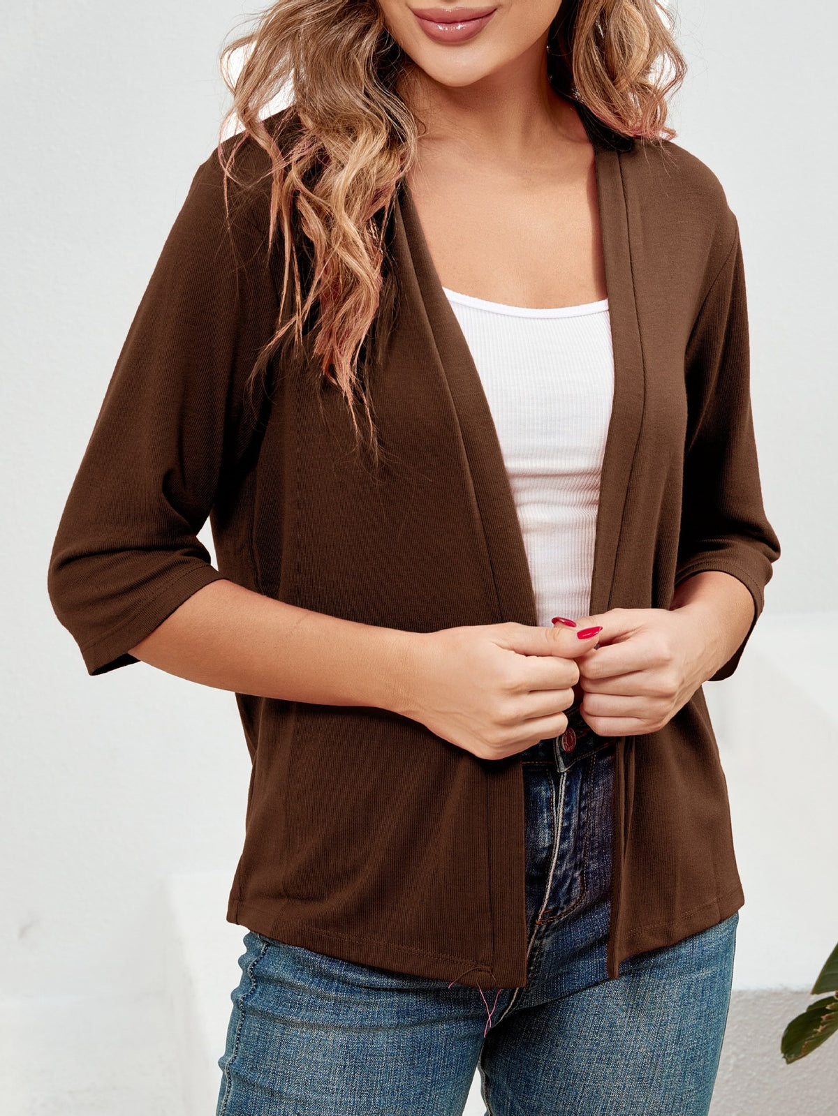 Élégante Outwear Sun-Protection Top Cardigan tricoté à manches trois quarts