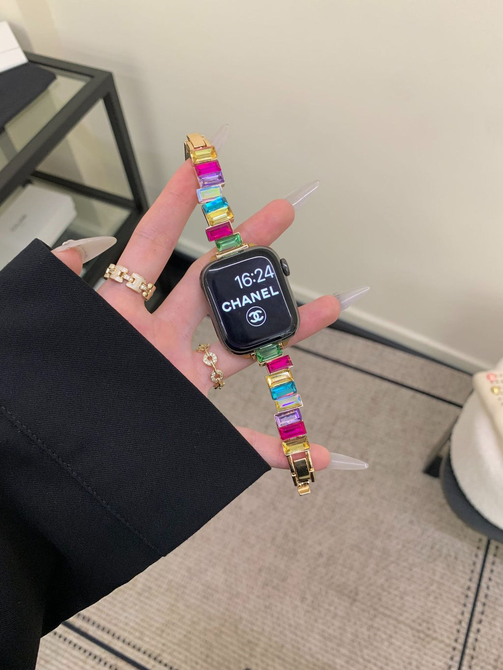 Bracelet de montre de couleur diamant taille carrée irrégulière pour les bandes de montres
