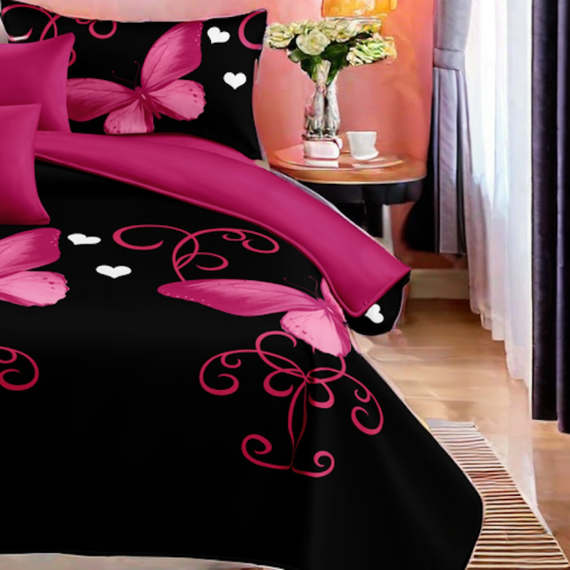 9-Piece violet et papillon noir couvre-lit et rideau