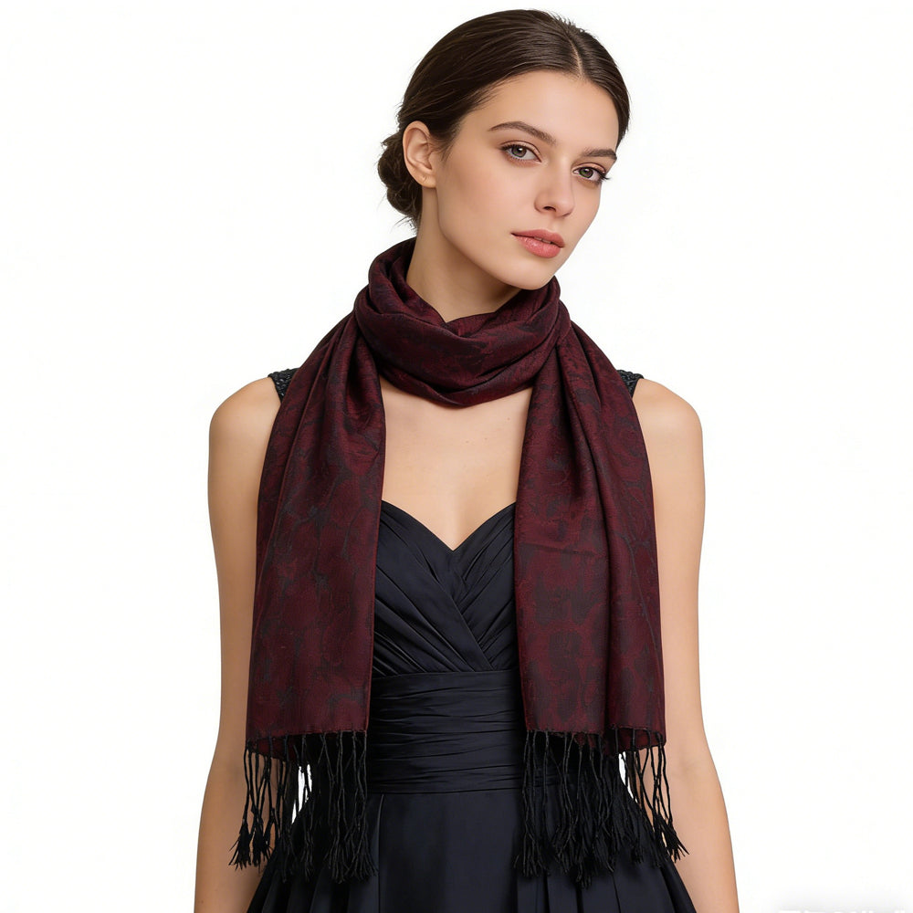 2pcs Floral Romantique Jacquard Florals Sur Vivid Magenta longue écharpe
