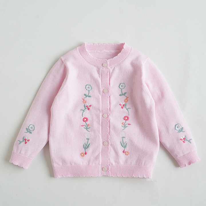 Lightweight embroidered floral cardigan for girls