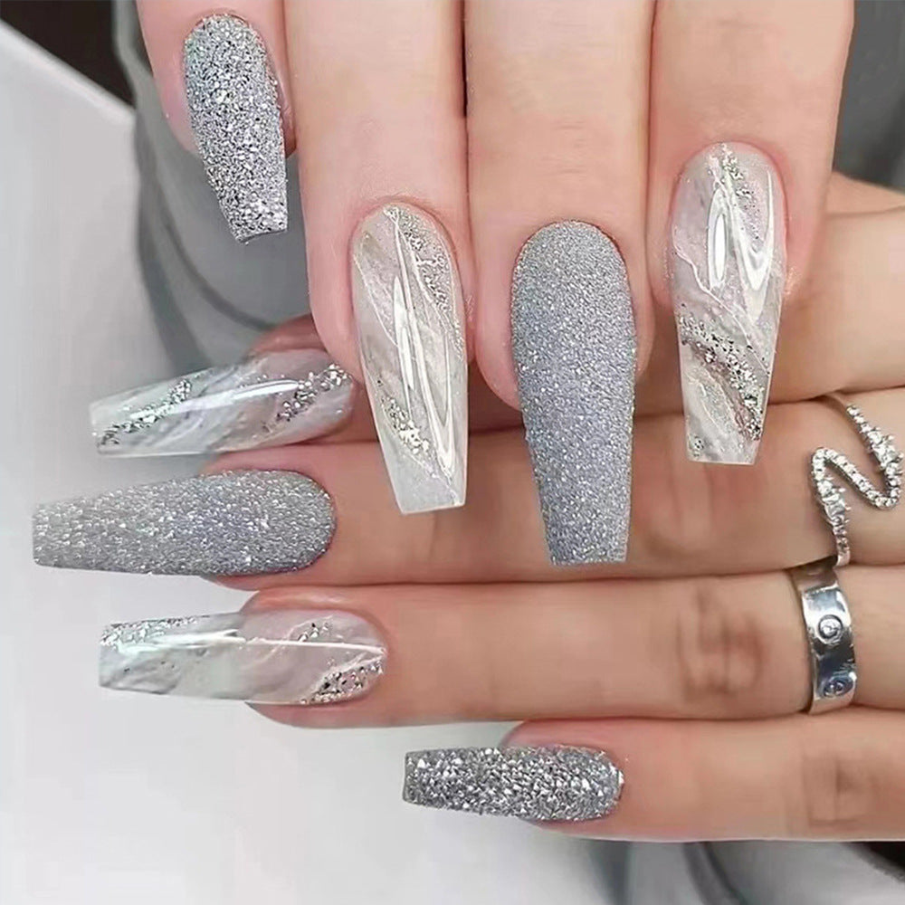 Ensemble d'art à ongles à paillettes 3D en forme de cercueil long 24 pièces.Sui