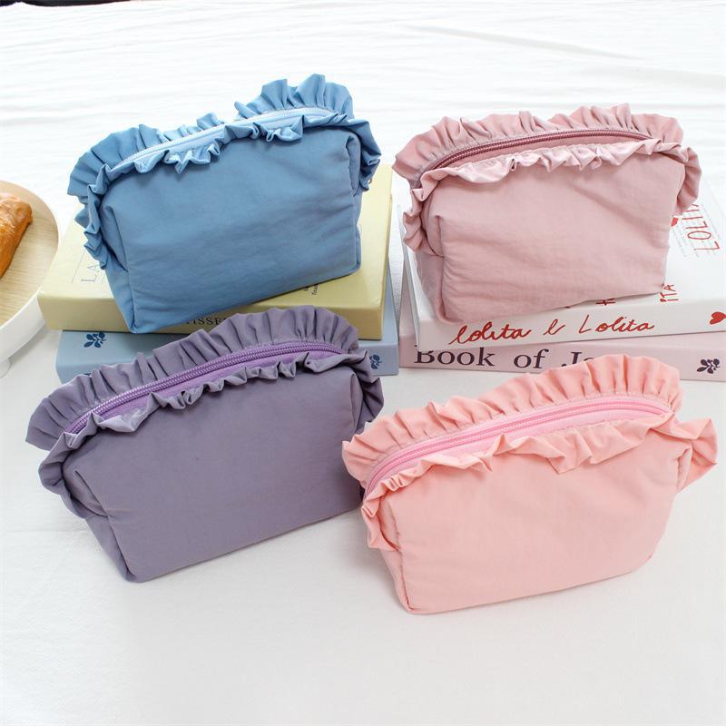 Sac de maquillage Ruffled style coréen simple en nylon imperméable