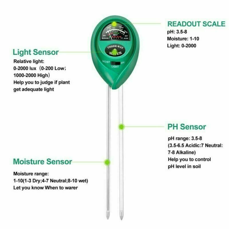 3 Dans 1 testeur PH compteur d'eau du sol compteur d'essai de lumière pour la plantation de plantes de jardin