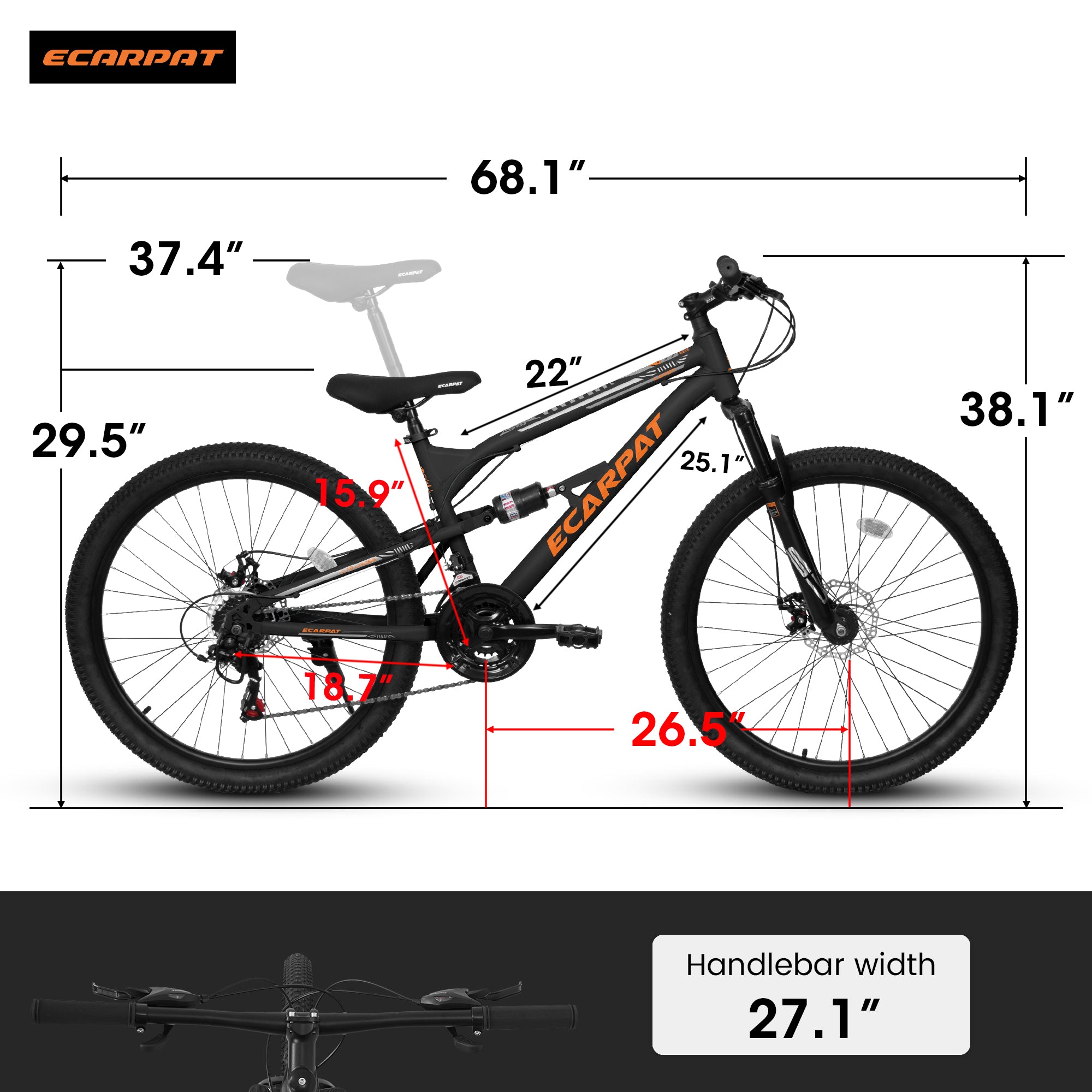 A26207 26 pouces Cadre en acier Shock Fork Plus Shock Absorber 21 vitesses Unisex Mountain Bike