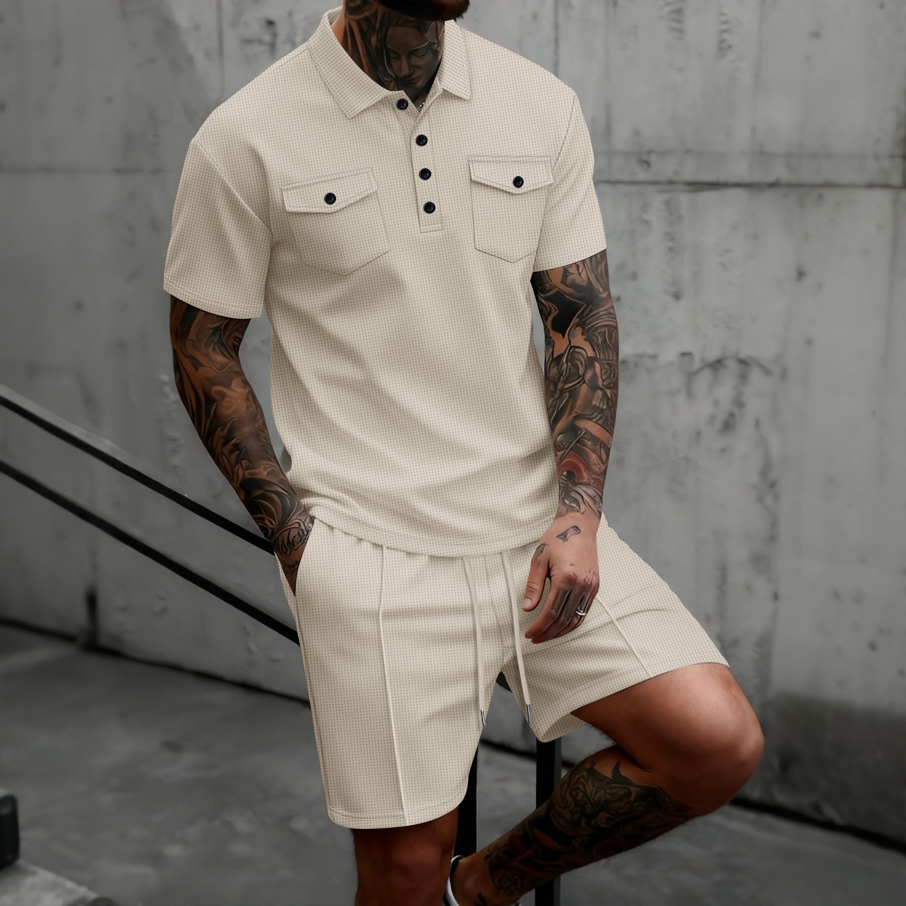 Ensemble de mode casual gaffle-weave homme