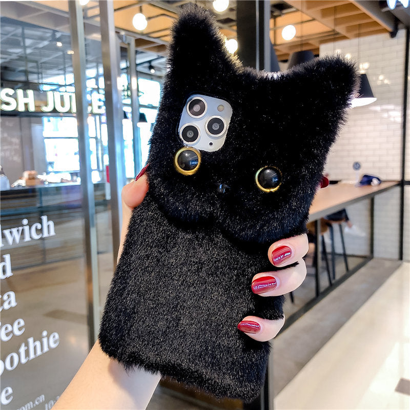 Automne et hiver en peluche mignon Cat cas téléphonique