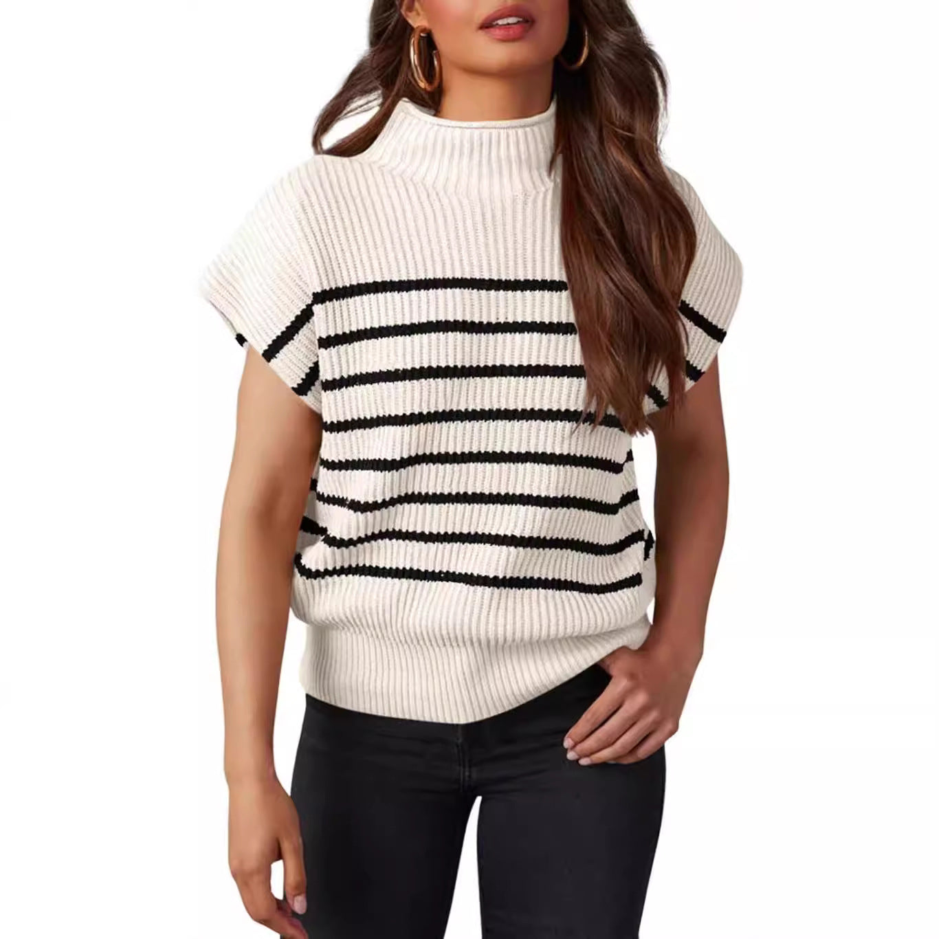 Casquette de sweater pour femmes européennes et américaines d'Amazone Manches Petit col tortueux TEUM Perdre la côte Kn