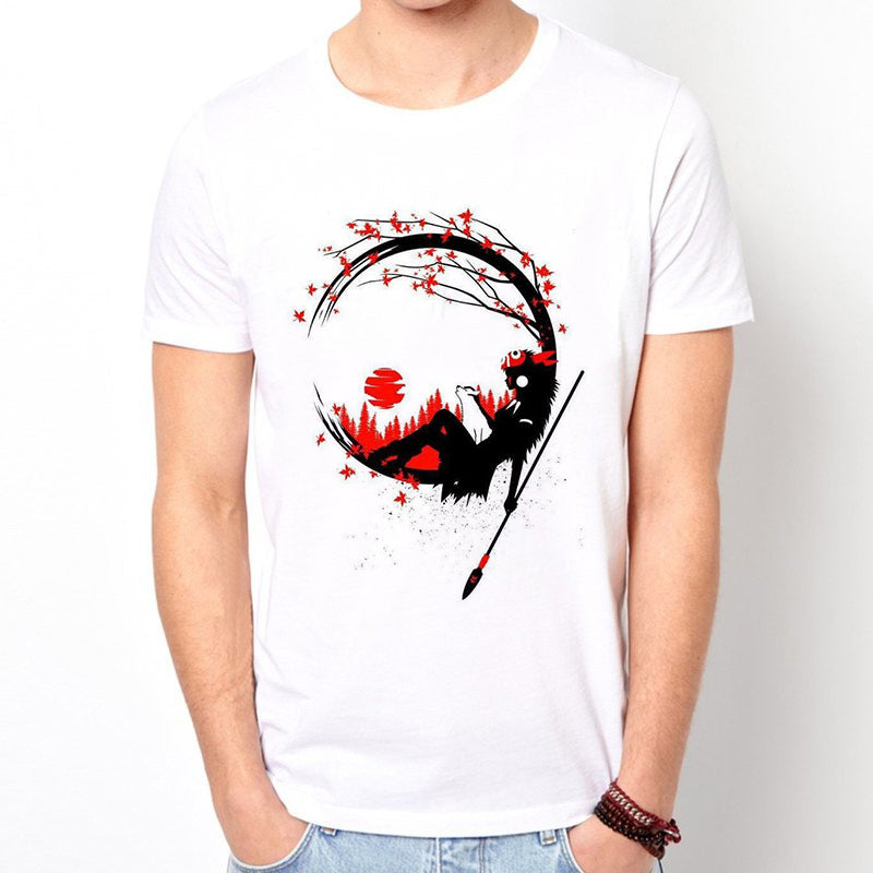 Cartoon Anime Japonais Samurai Harajuku Style T-shirt Blanc Homme