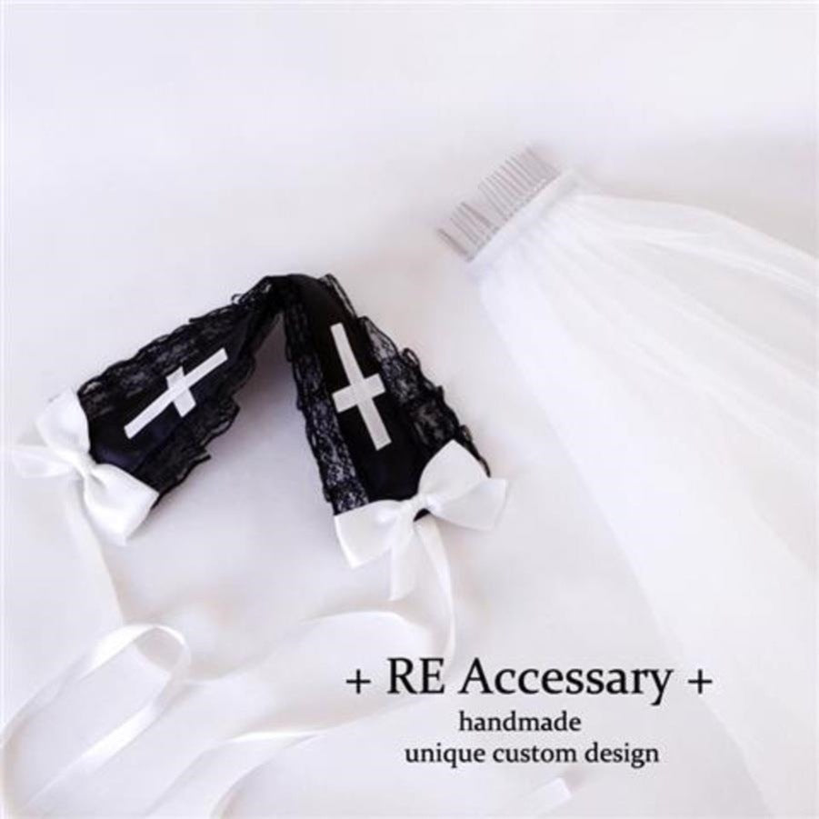 Nun Headdress Retro Hair Band Church Cross Brodery Light Diamond Châl Veil