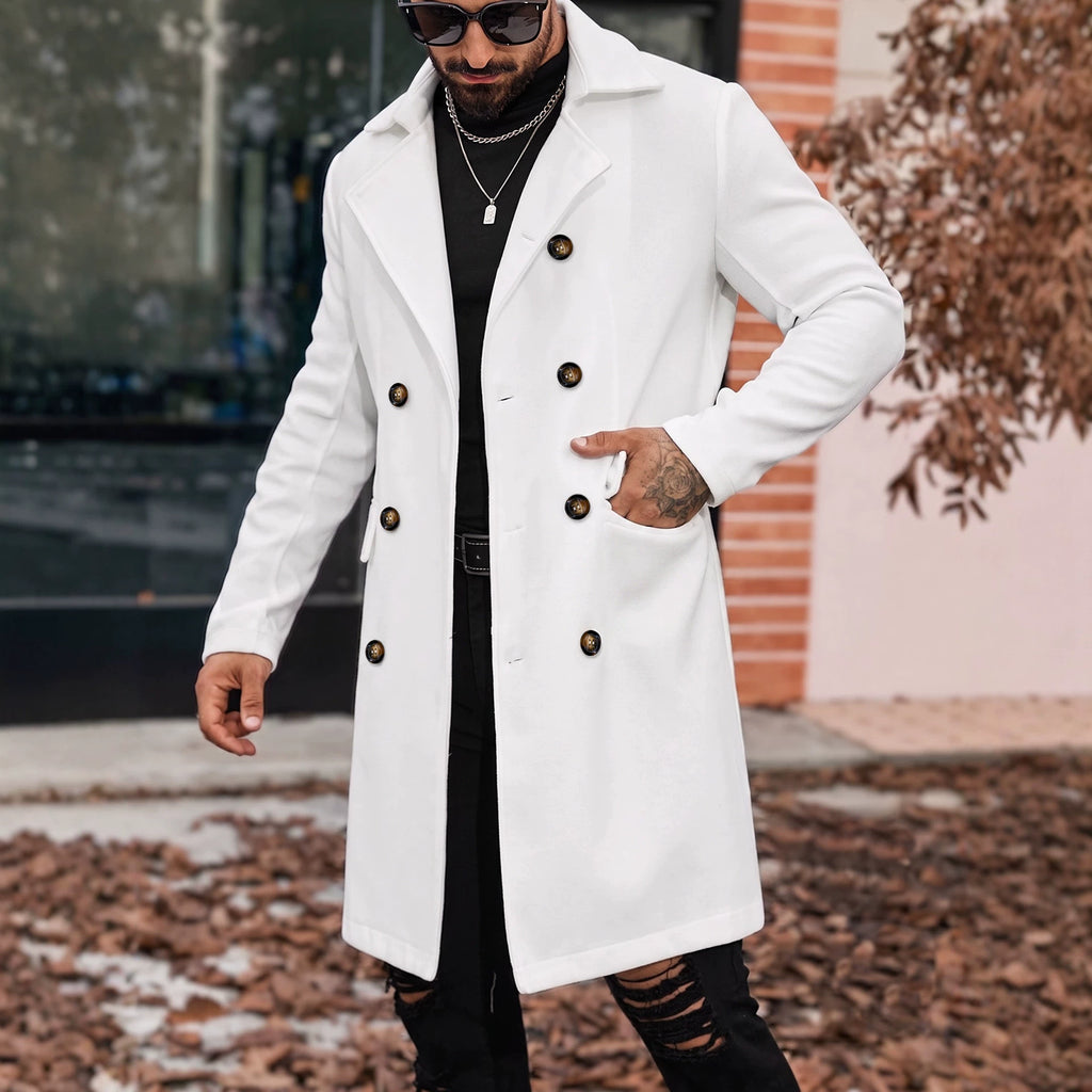Manteau de tranchée de longueur moyenne en laine pour hommes