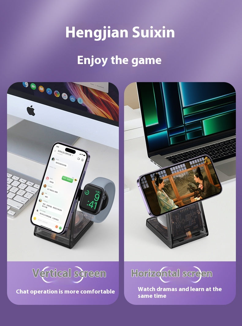 Support magnétique électrique transparent pour chargeur sans fil trois en un