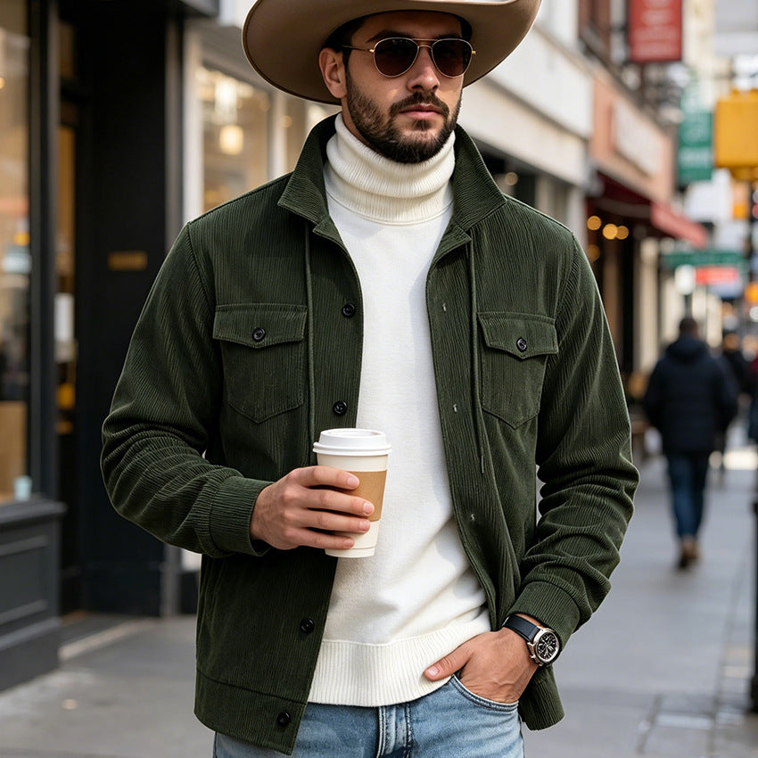Veste Corduroy Homme Vêtements de dessus Manches longues Top Mens Manteau