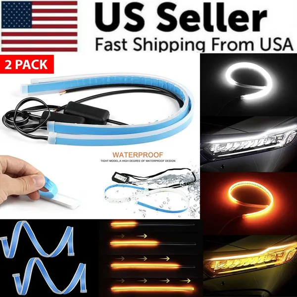2 X 60CM Slim Amber Séquentielle LED flexible DRL Tour bande de signal pour phare