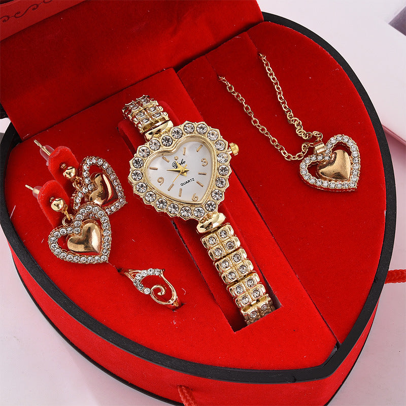 Montre double fuite dans une boîte cadeau en forme de cœur