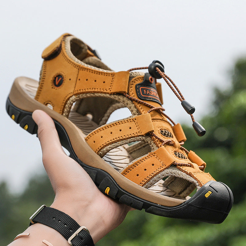 Sandales d'été Hommes Grande Taille Baotou Casual Beach Chaussures Cuir véritable Hommes Outdoor Sp