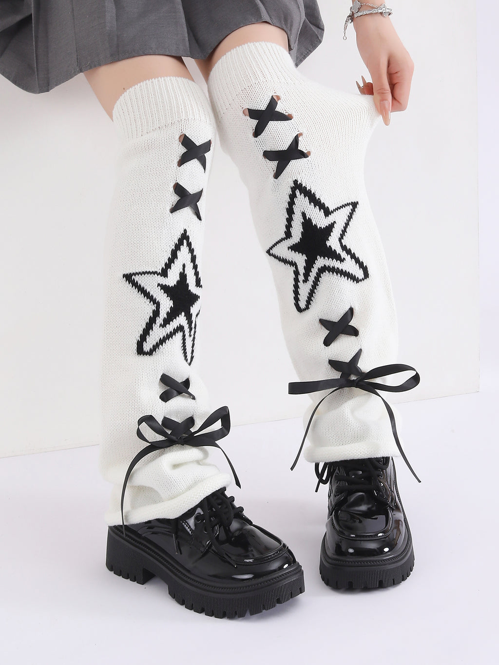 Mode Y2K Gothic tricoté étoilé étoilé jambe chaud couverture jambe