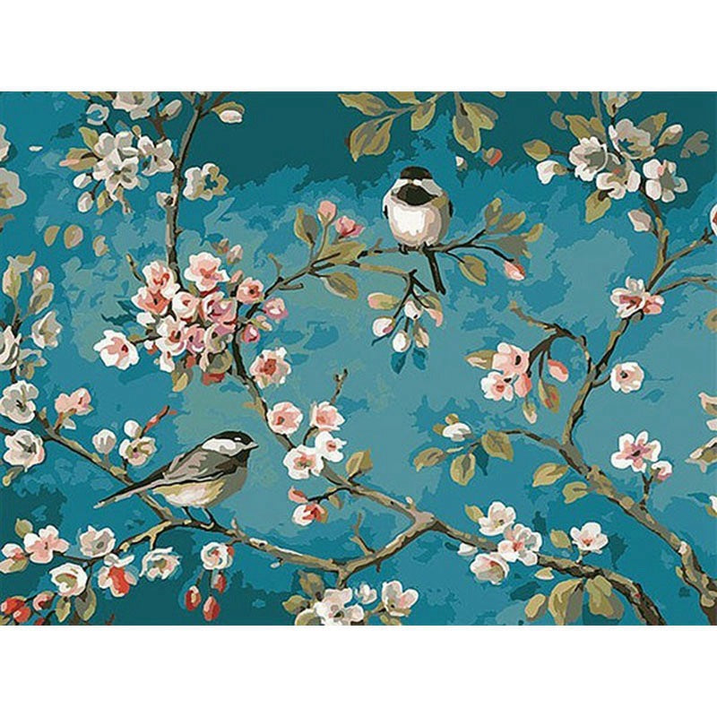 DIY peinture numérique fleurs bleues et oiseaux