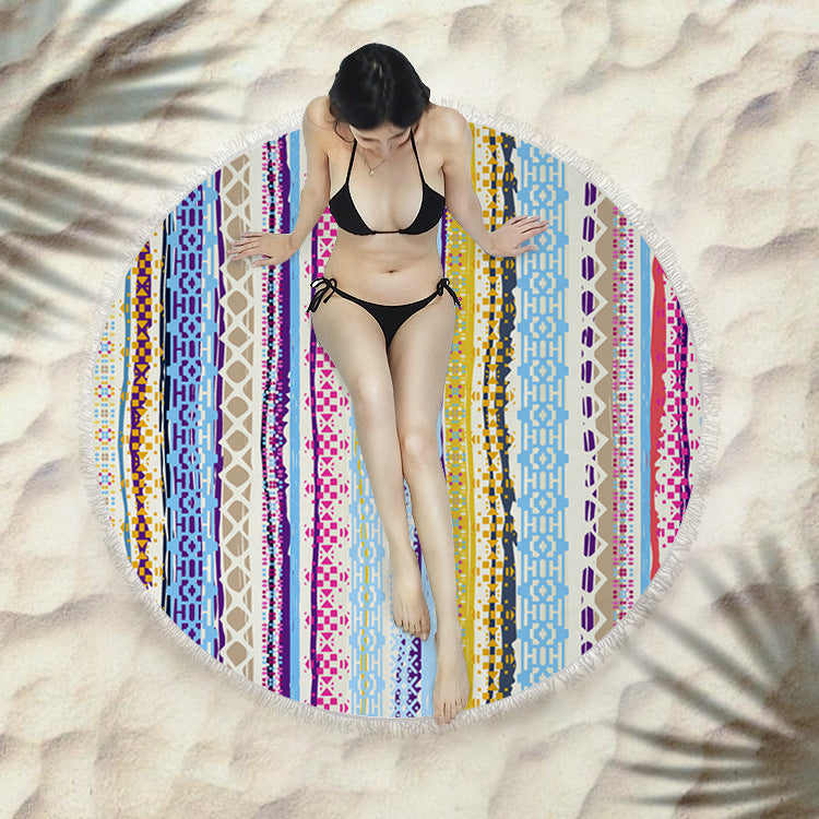 Serviette de plage fringée, serviette de bain ronde, serviette de plage